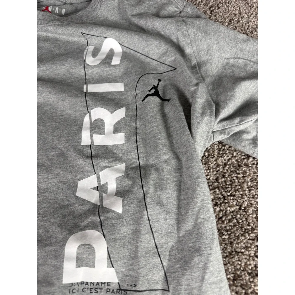 Jordan x PSG Paris Saint-Germain Mens Gray Graphic T-Shirt‎ Size Large Jumpman